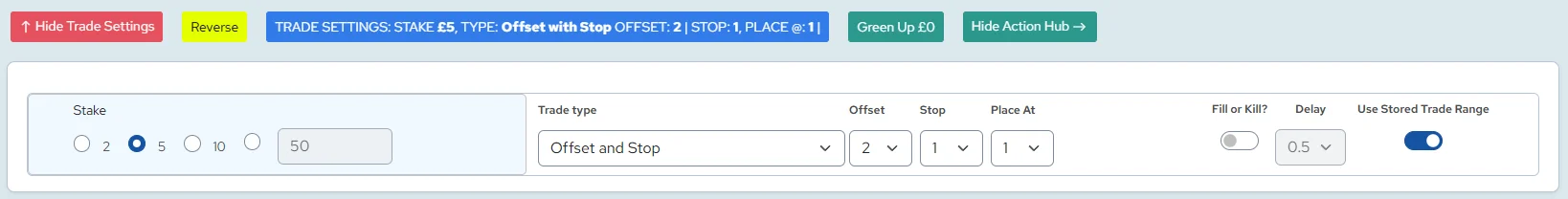 SportXtrader Trade Settings